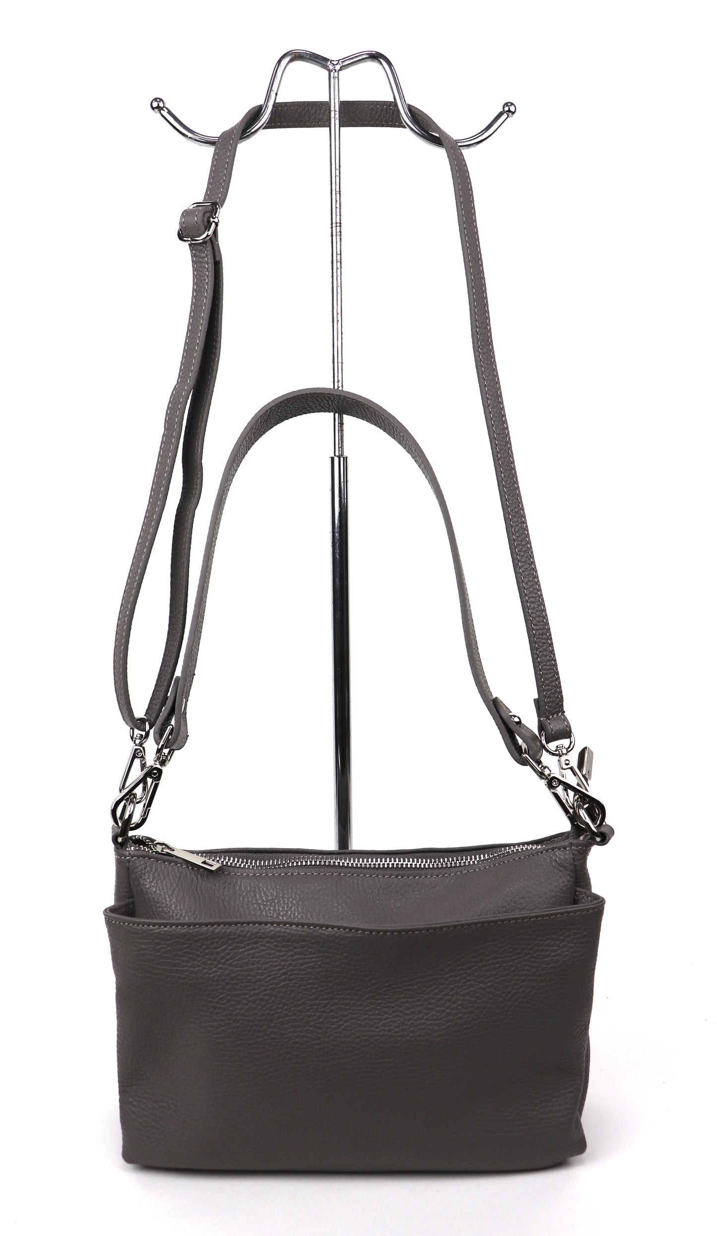 Three Zip Genuine Italian Leather Shoulder/Crossbody Bag