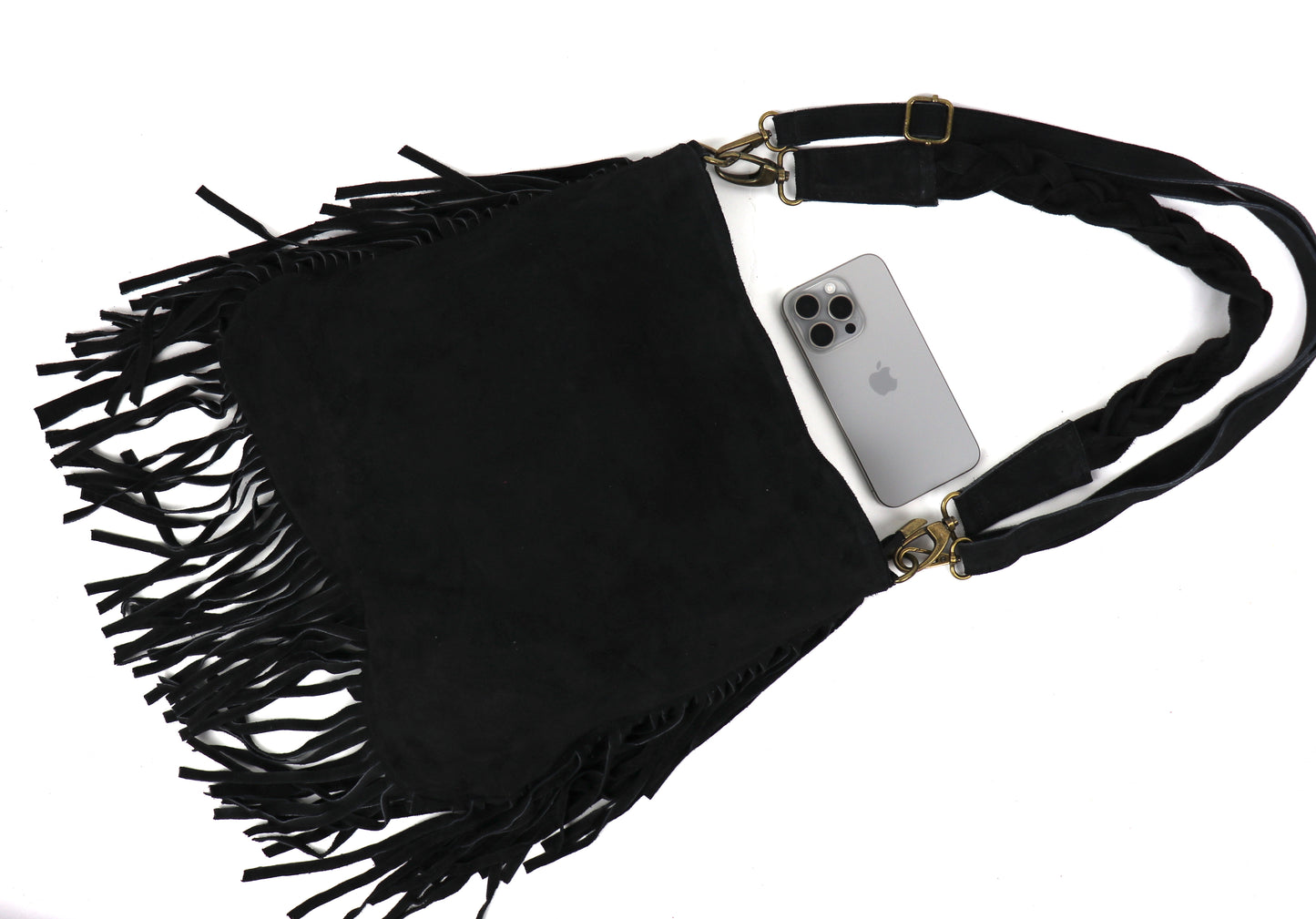 Marina Suede Shoulder/Crossbody Bag with Fringe