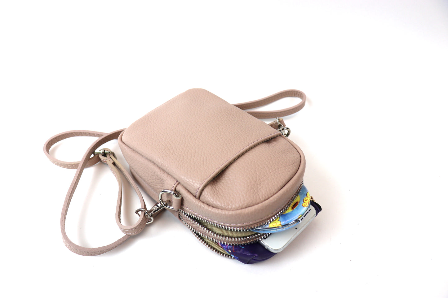 Luna Double Zip Italian Leather Crossbody Phone Bag