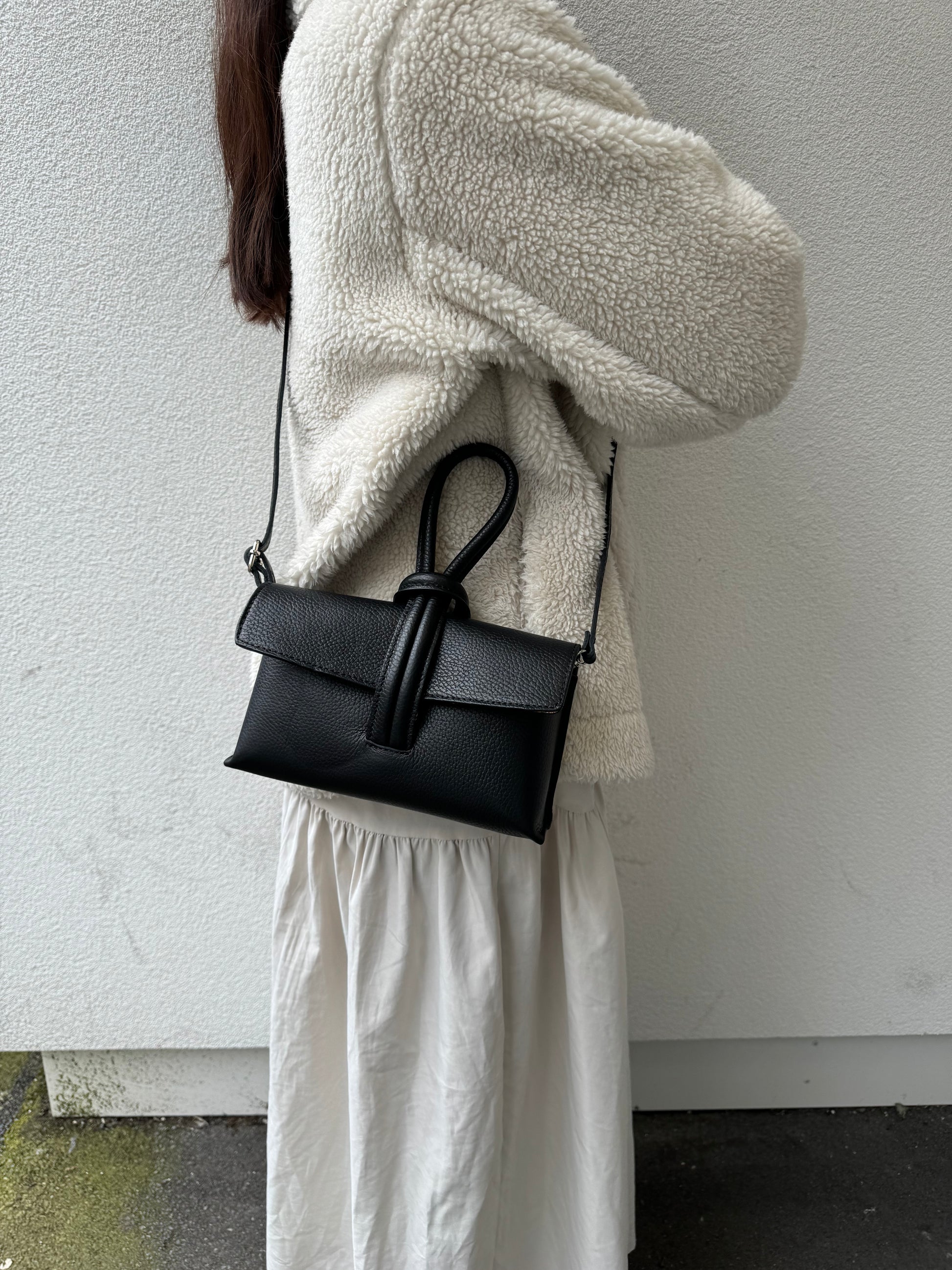 Rose Italian Leather Handbag with Detachable Straps BLACK