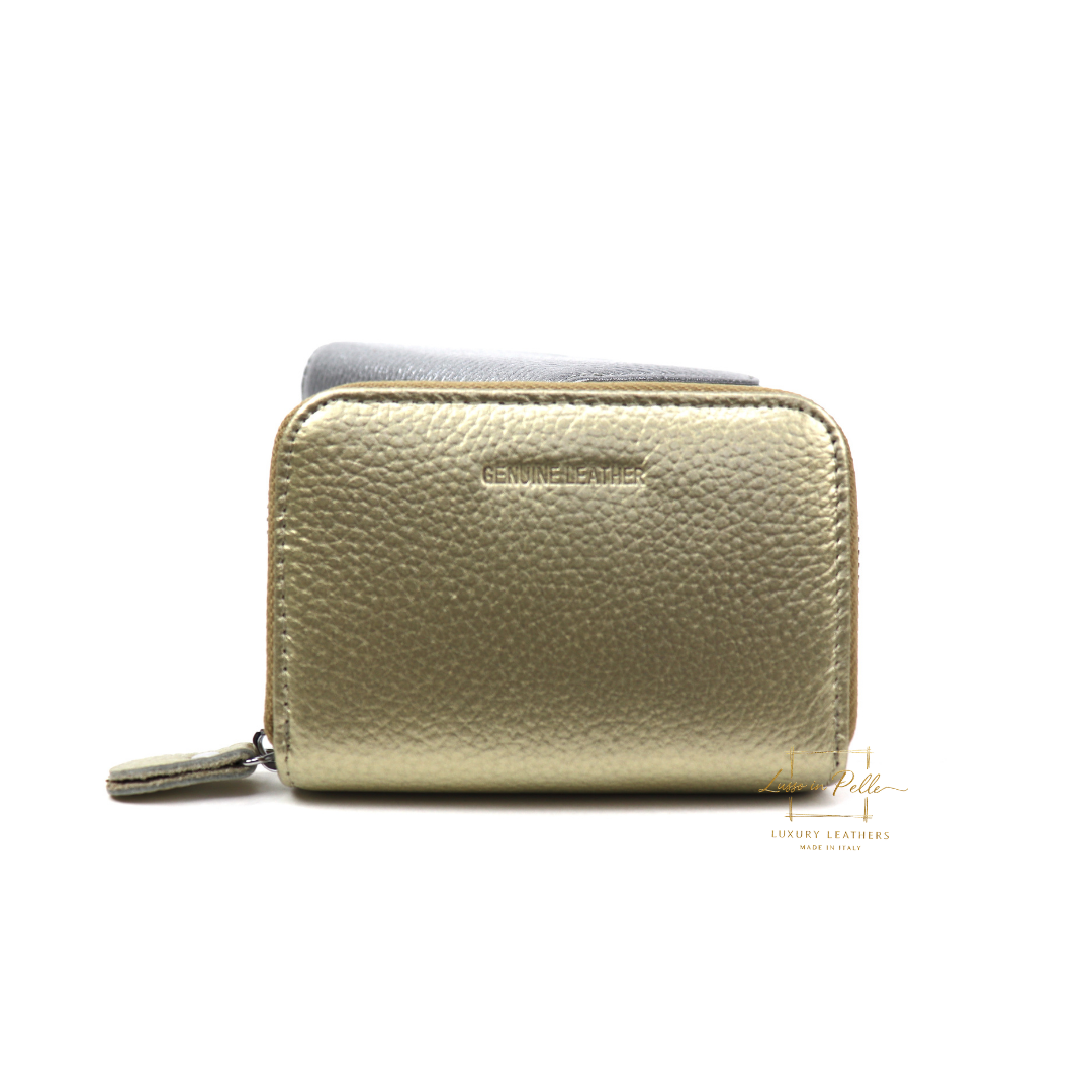 Small Leather Card Holder Wallet - Lussoinpelle Gold