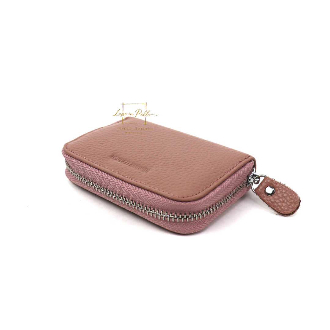 Small Leather Card Holder Wallet - Lussoinpelle dusty pink