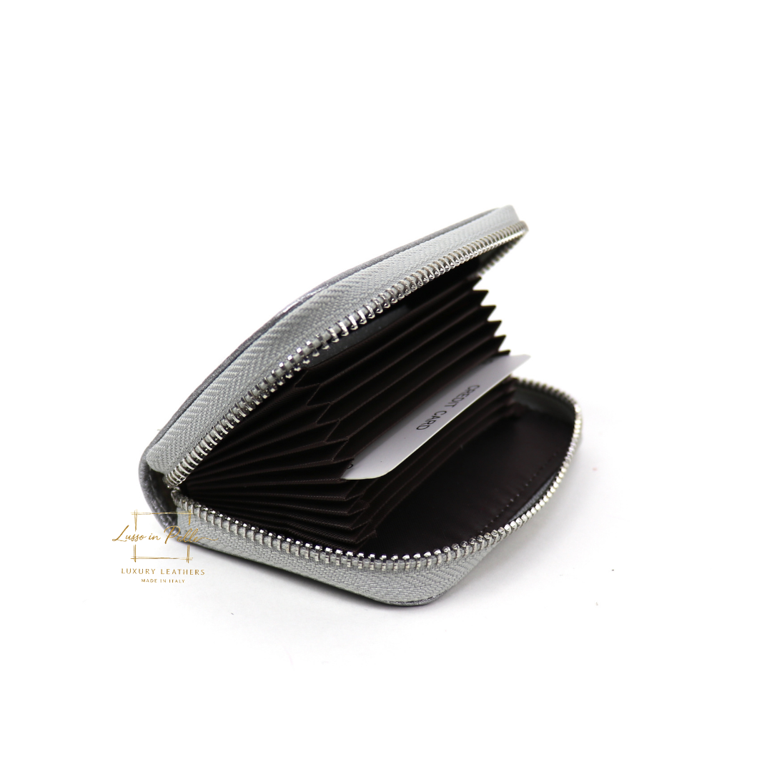 Small Leather Card Holder Wallet - Lussoinpelle Silver