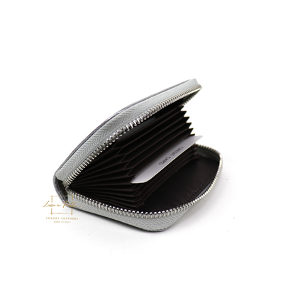 Small Leather Card Holder Wallet - Lussoinpelle Silver