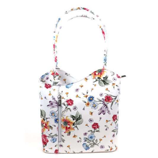 Flower Print Italian Leather Convertible Shoulder Bag & Backpack - Lussoinpelle Classic Shoulder Bag / Backpack
