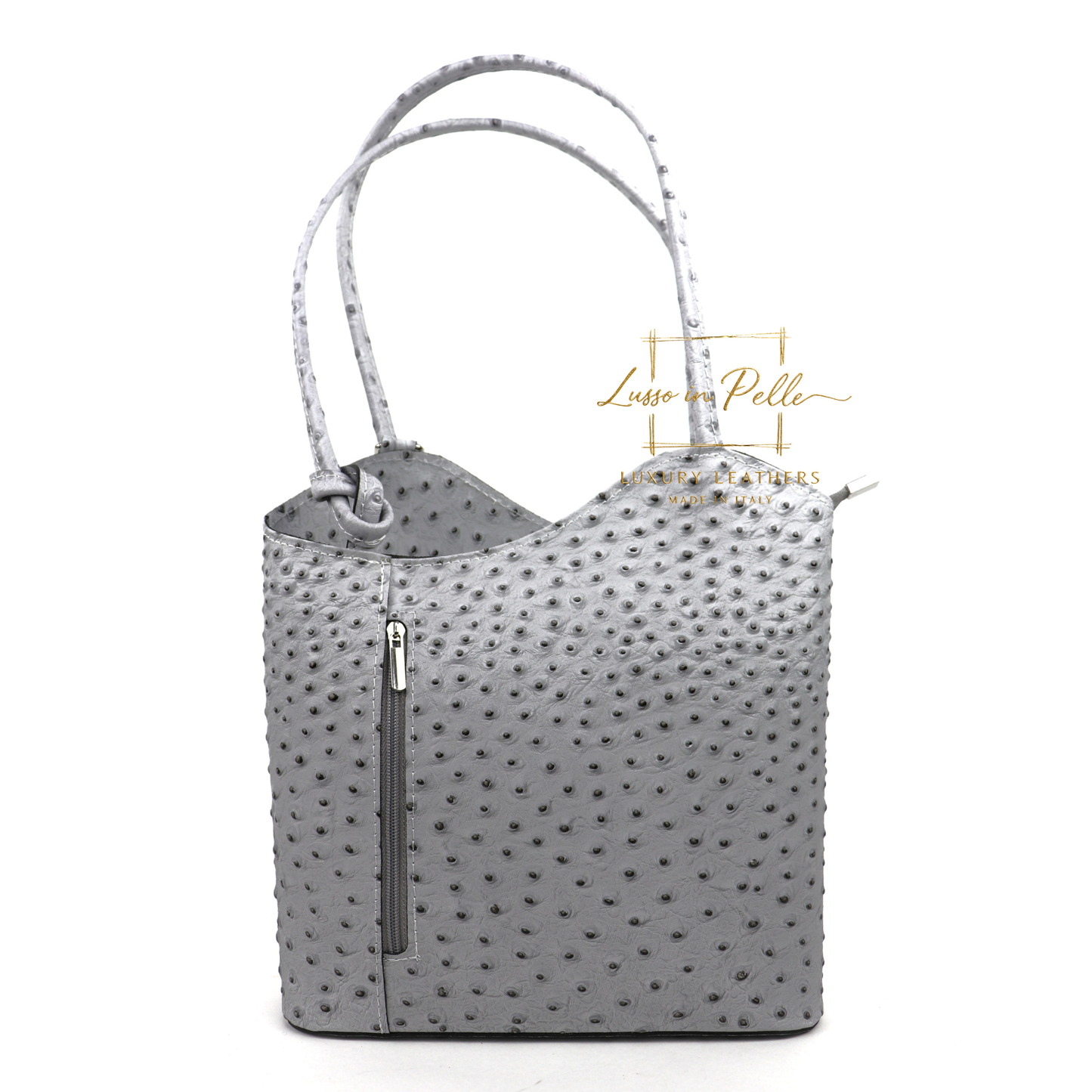 Ostrich Italian Leather Convertible Shoulder Bag Backpack