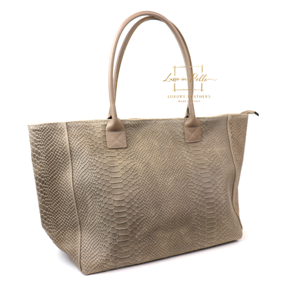 Suede Snake Print Two Style Large Shopper Bag