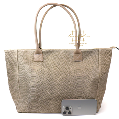 Suede Snake Print Two Style Large Shopper Bag