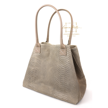 Suede Snake Print Two Style Large Shopper Bag