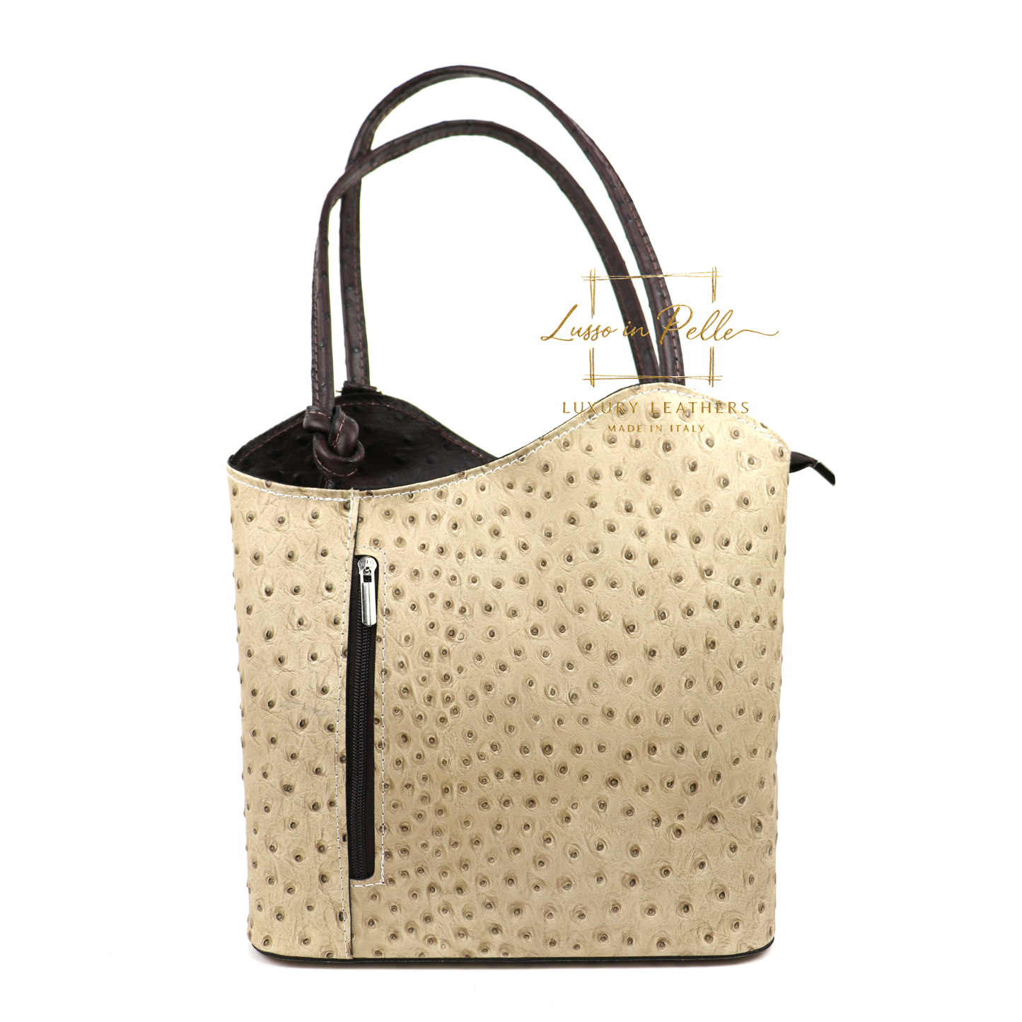 Ostrich Italian Leather Convertible Shoulder Bag Backpack