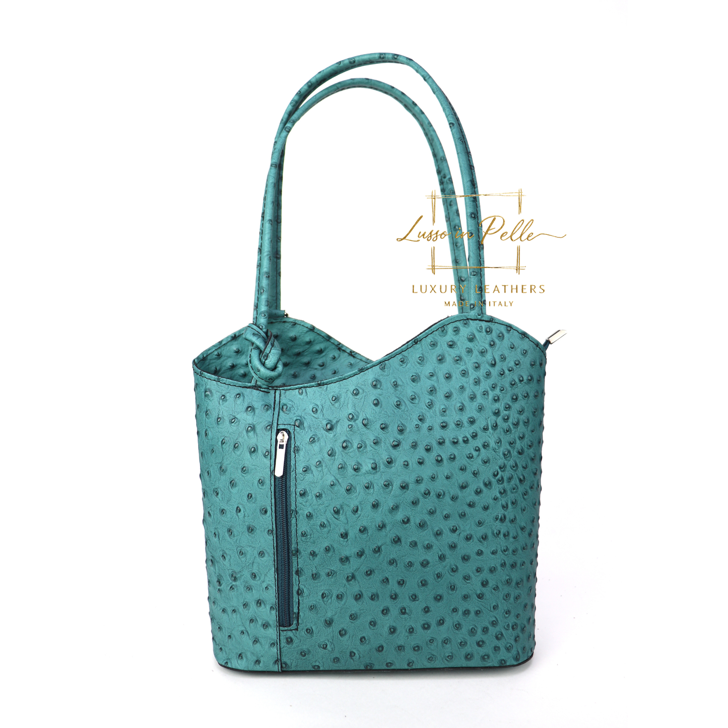 Ostrich Italian Leather Convertible Shoulder Bag Backpack