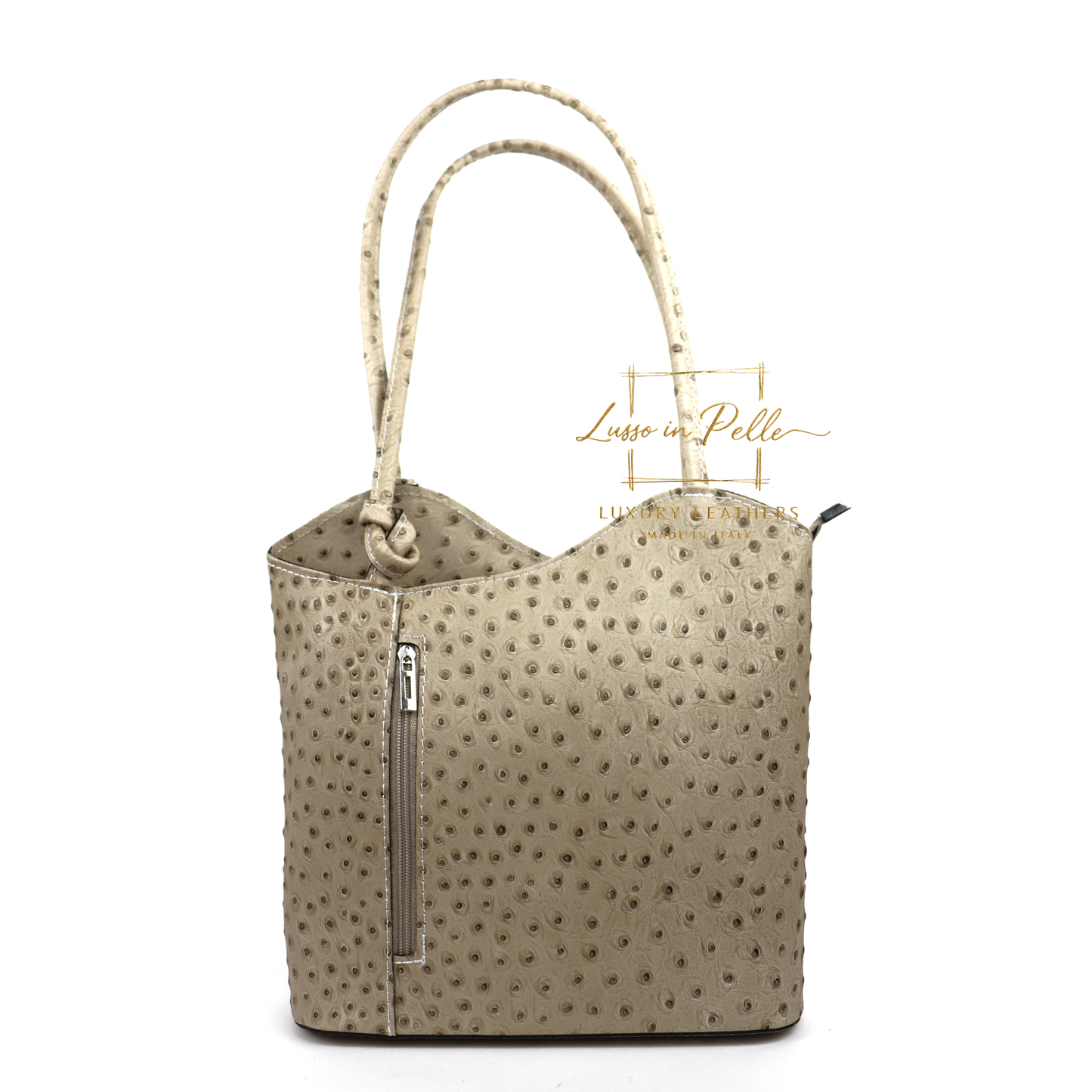 Ostrich Italian Leather Convertible Shoulder Bag Backpack