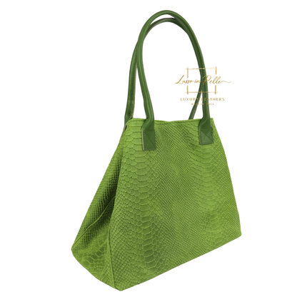 Suede Snake Print Two Style Large Shopper Bag