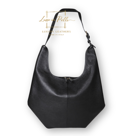 Pebbled Leather Hobo Shoulder Bag with Adjustable Strap