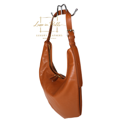 Pebbled Leather Hobo Shoulder Bag with Adjustable Strap