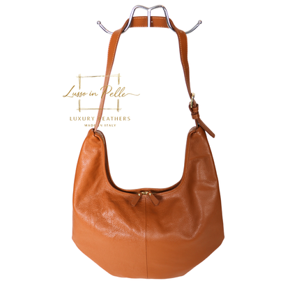 Pebbled Leather Hobo Shoulder Bag with Adjustable Strap