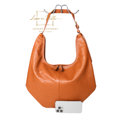 Pebbled Leather Hobo Shoulder Bag with Adjustable Strap
