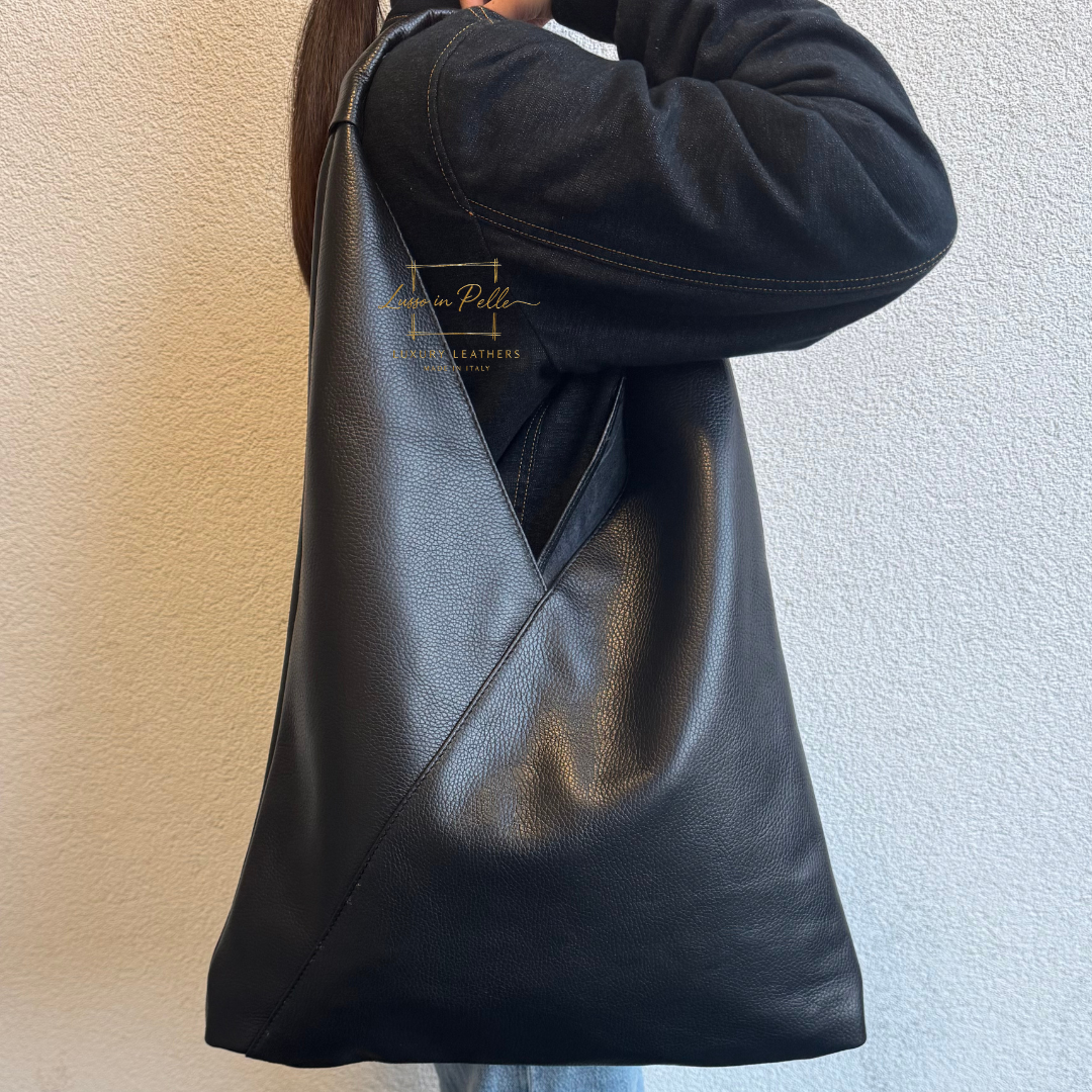 Genuine Leather Hobo Bag Everyday Practical Leather Tote Bag - Lussoinpelle Black Tote bags