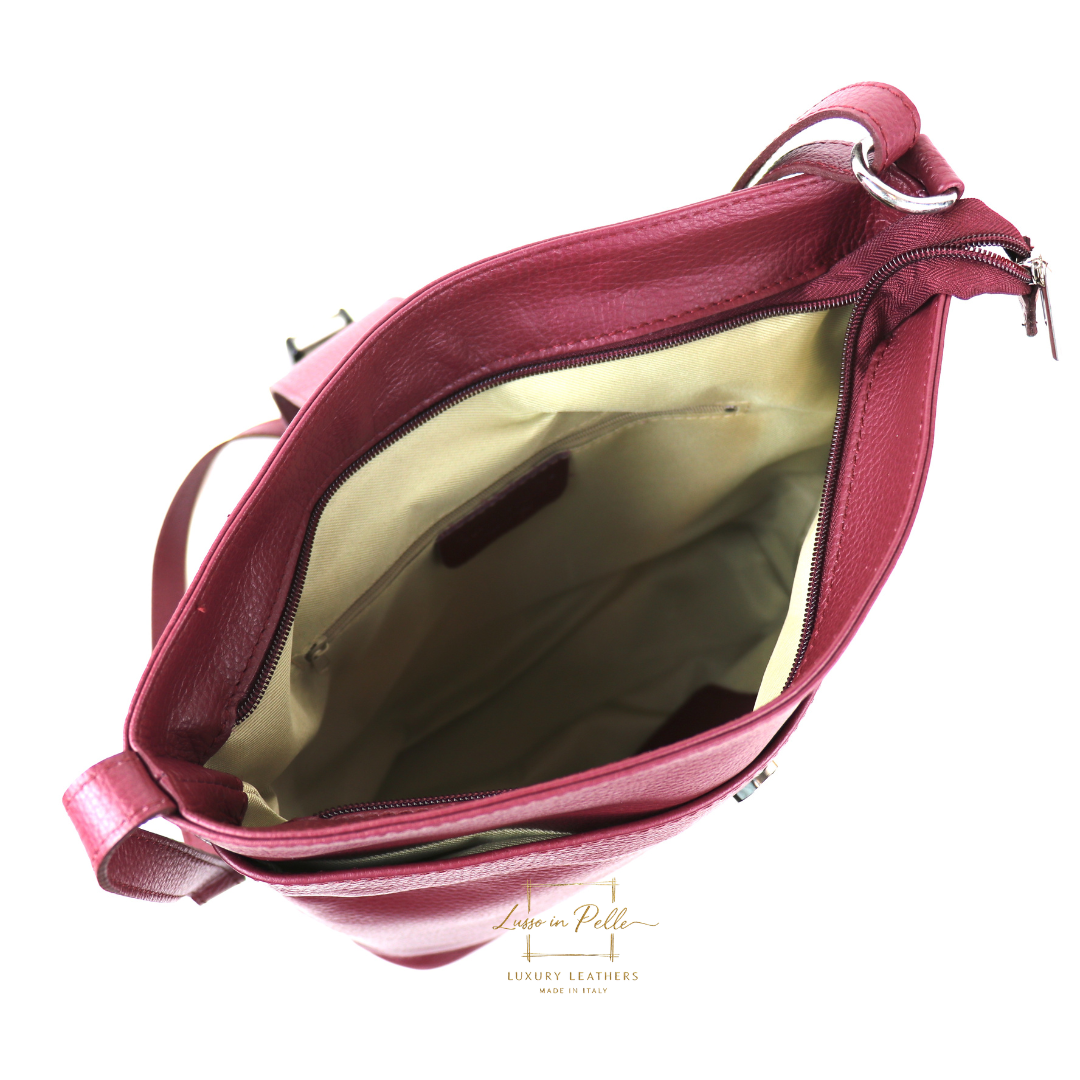 Italian Leather Shoulder/Crossbody Bag with Adjustable Straps - Lussoinpelle Burgundy