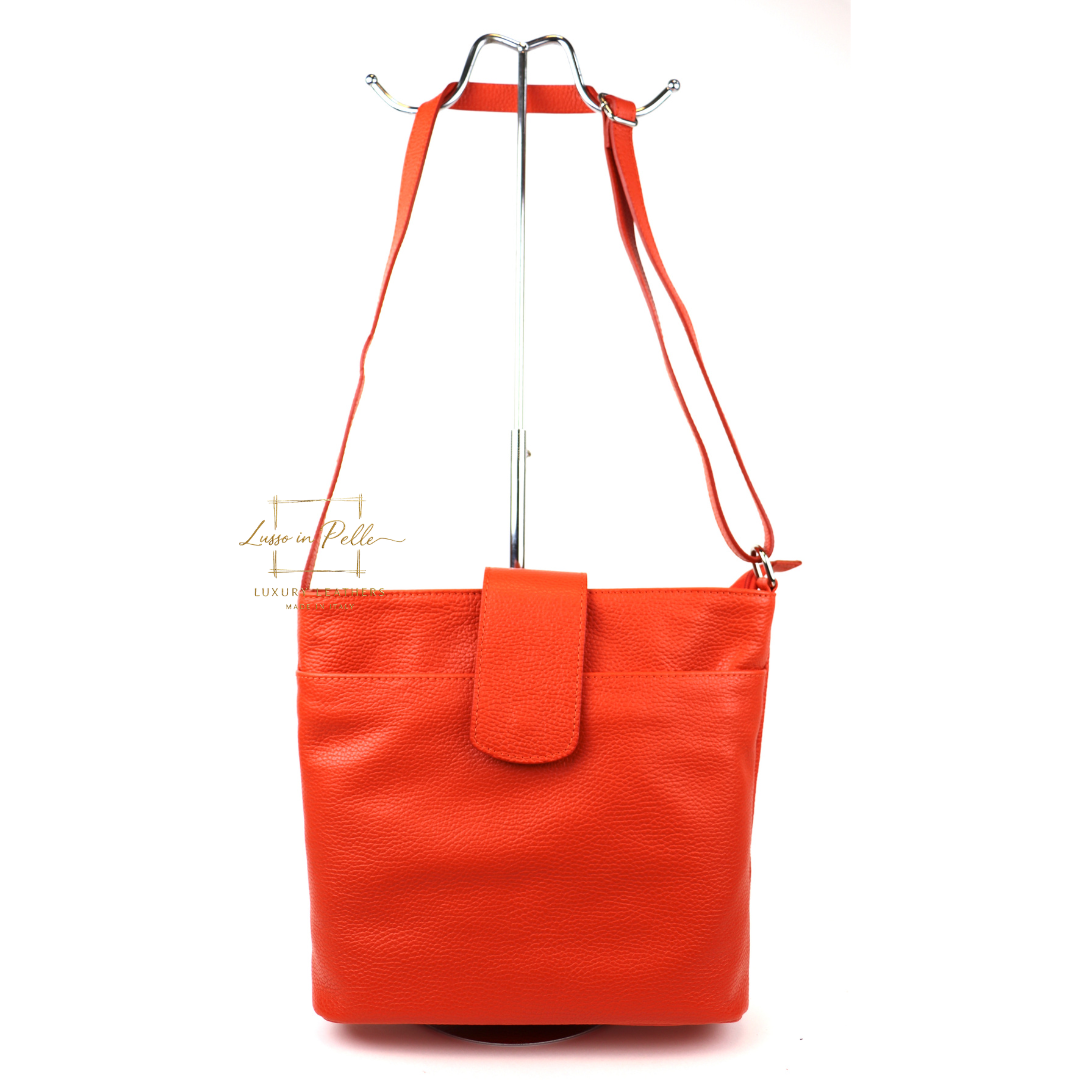Italian Leather Shoulder/Crossbody Bag with Adjustable Straps - Lussoinpelle Burnt orange