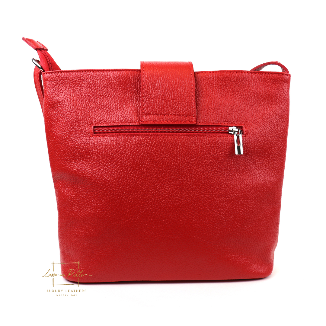 Italian Leather Shoulder/Crossbody Bag with Adjustable Straps - Lussoinpelle Red