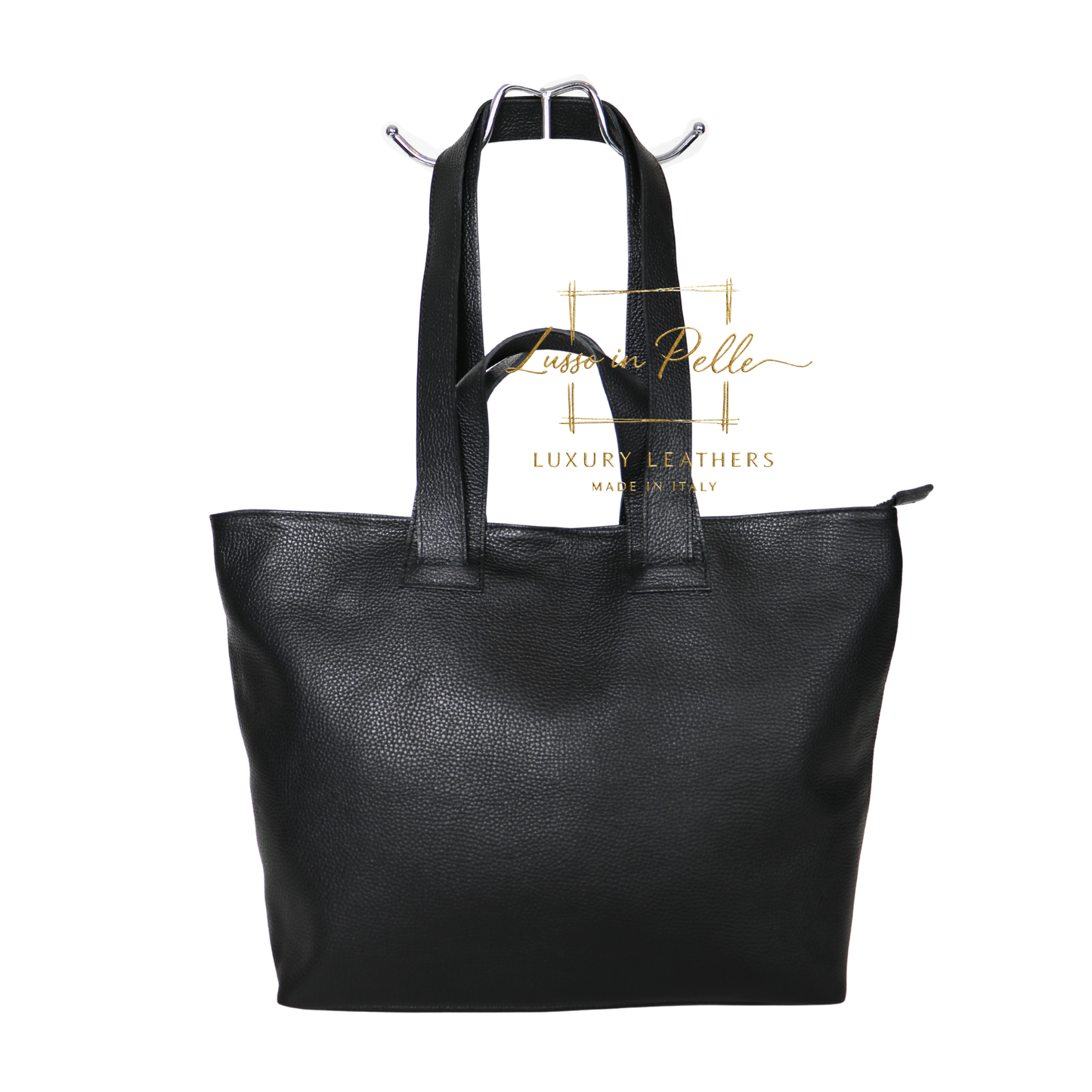 Large Grain Leather Tote Bag with Top Handle and Long Straps