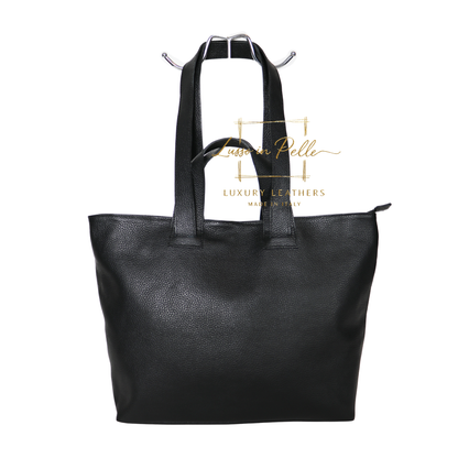 Large Grain Leather Tote Bag with Top Handle and Long Straps