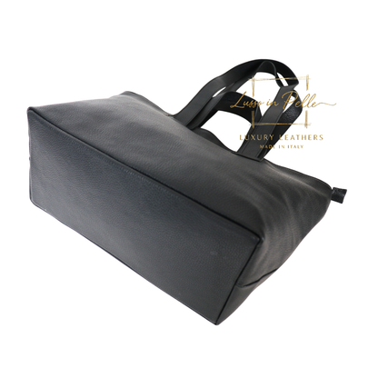 Large Grain Leather Tote Bag with Top Handle and Long Straps