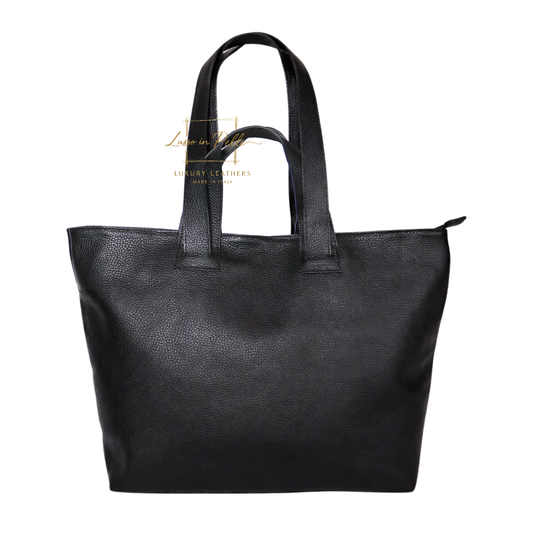 Large Grain Leather Tote Bag with Top Handle and Long Straps
