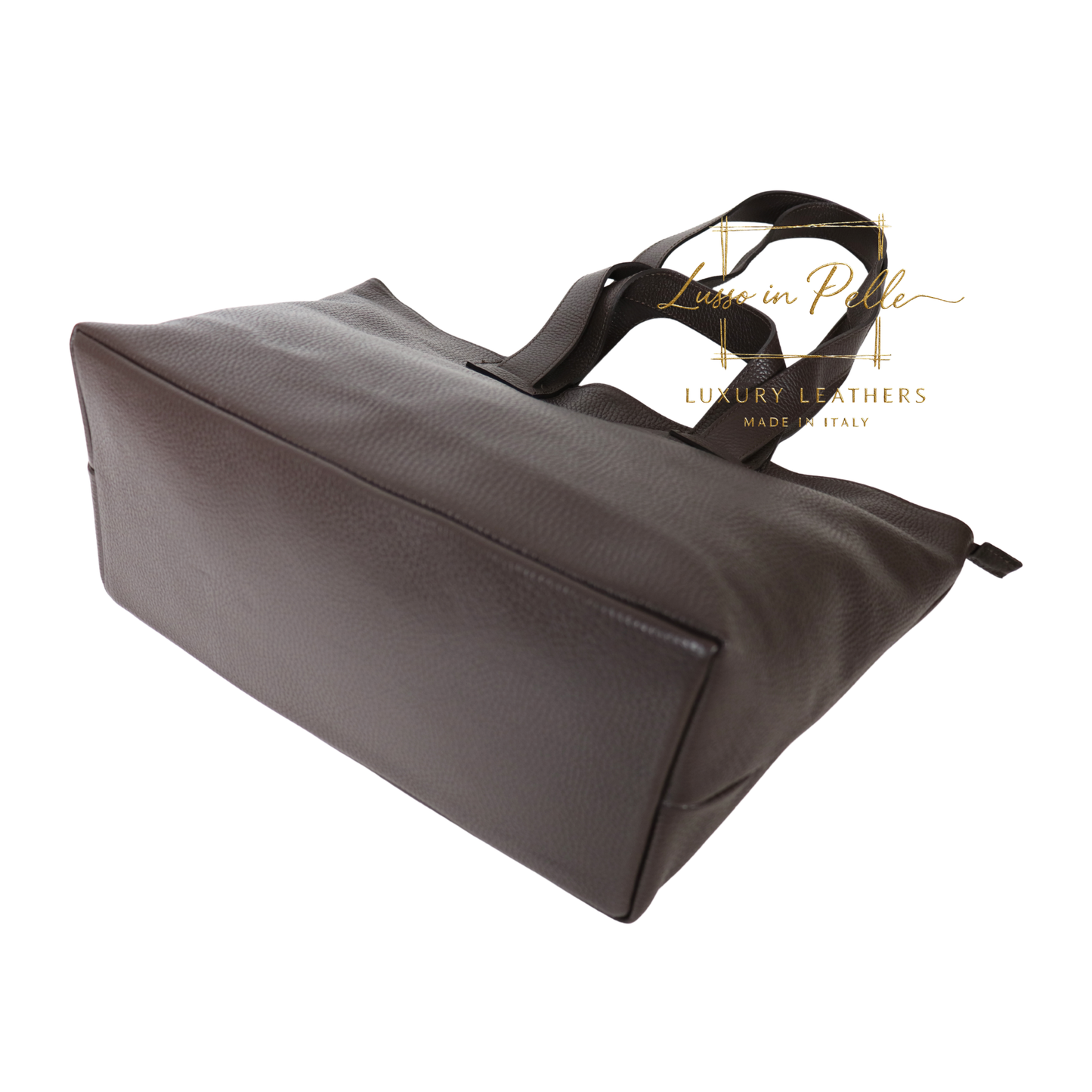 Large Grain Leather Tote Bag with Top Handle and Long Straps