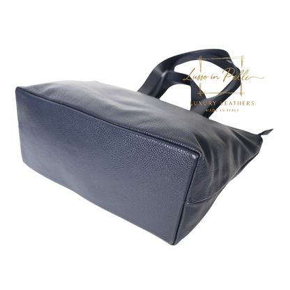 Large Grain Leather Tote Bag with Top Handle and Long Straps