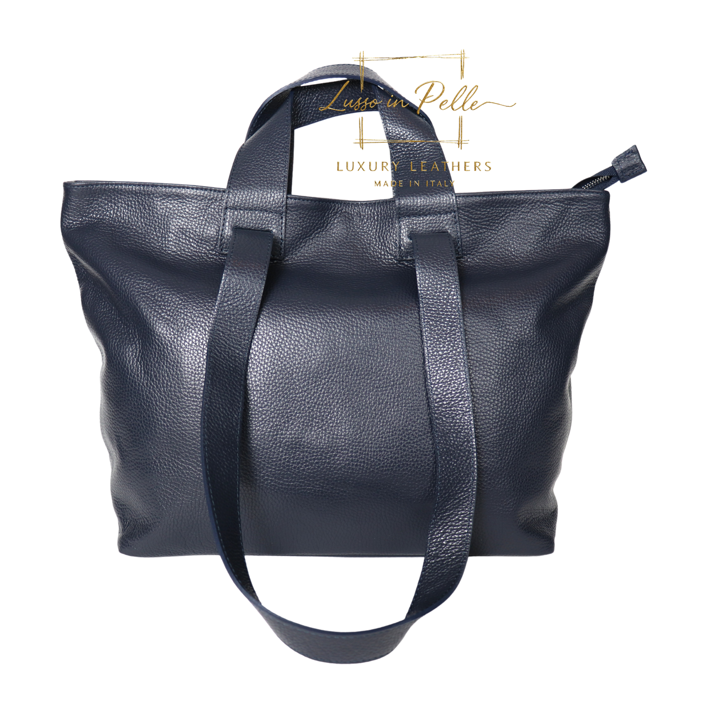 Large Grain Leather Tote Bag with Top Handle and Long Straps