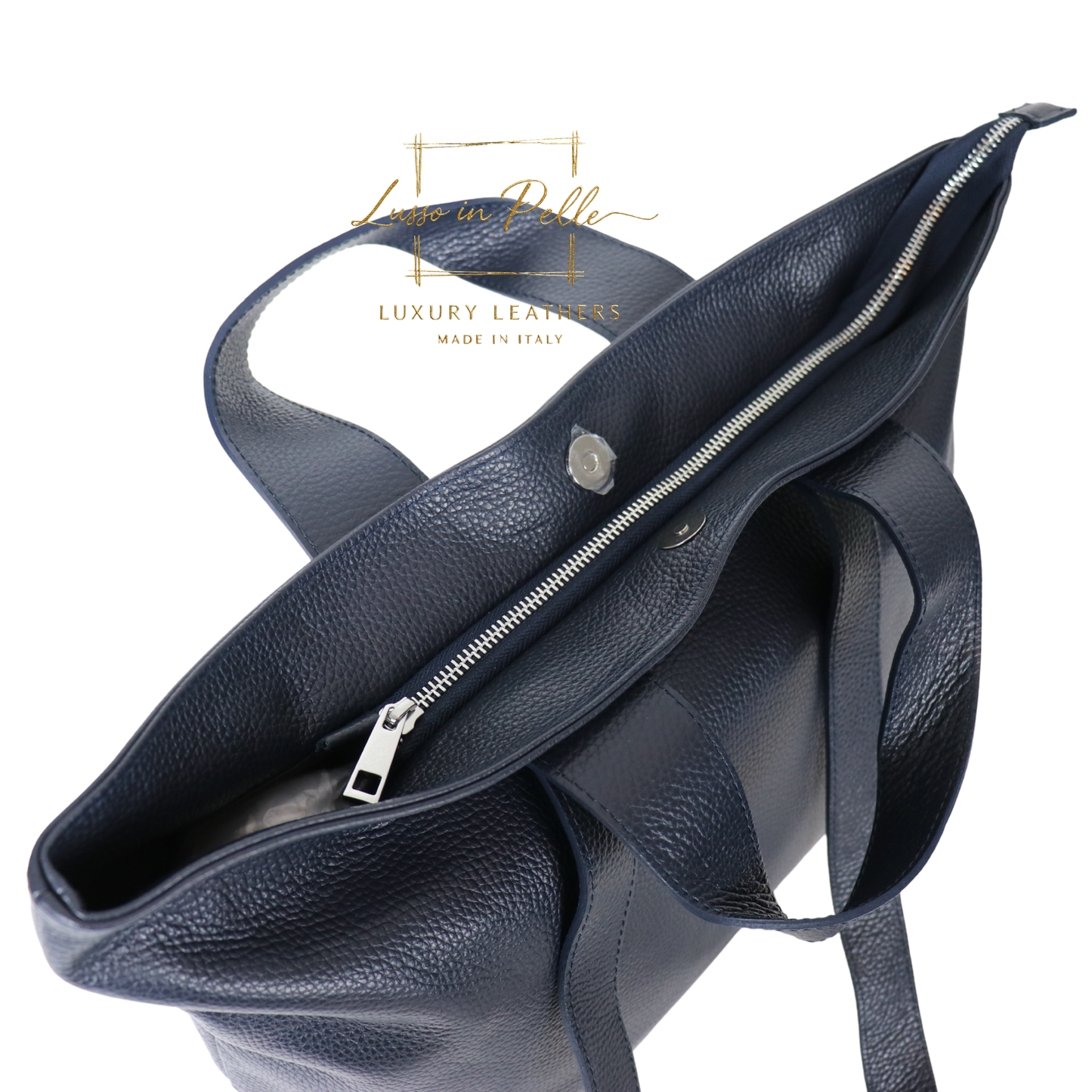 Large Grain Leather Tote Bag with Top Handle and Long Straps