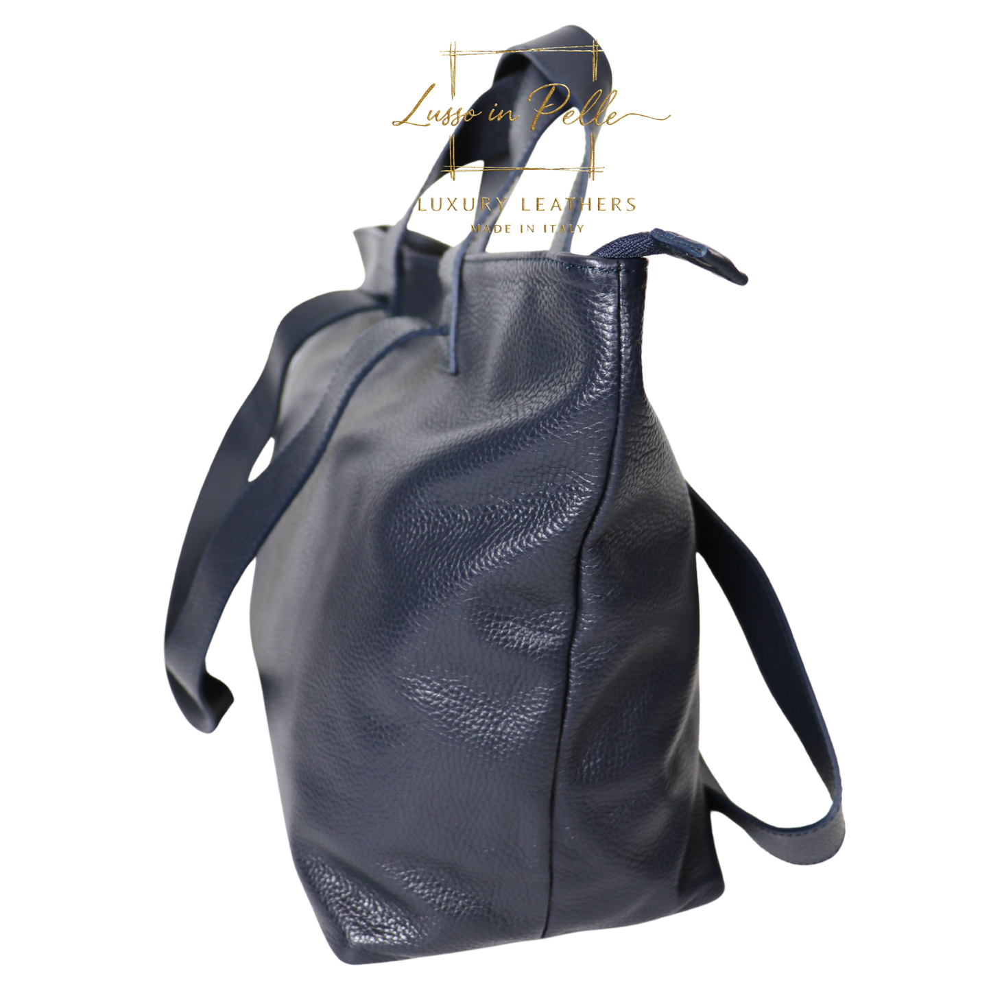 Large Grain Leather Tote Bag with Top Handle and Long Straps