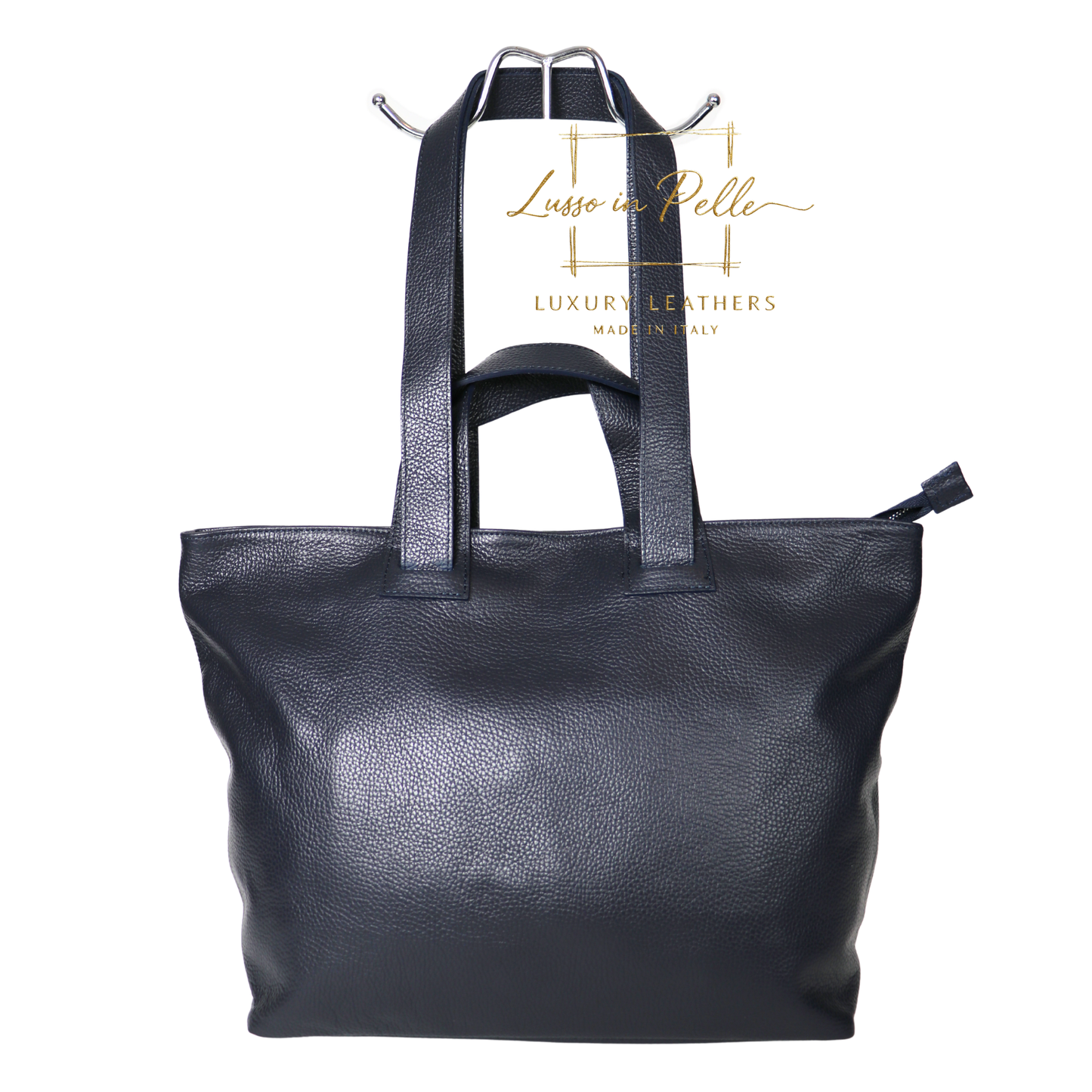 Large Grain Leather Tote Bag with Top Handle and Long Straps