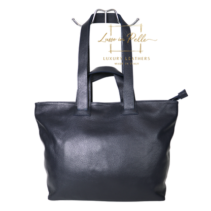 Large Grain Leather Tote Bag with Top Handle and Long Straps