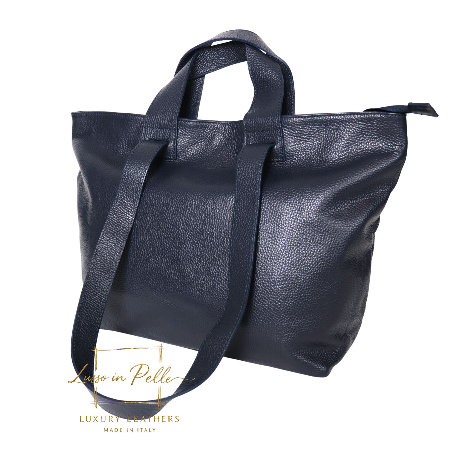 Large Grain Leather Tote Bag with Top Handle and Long Straps