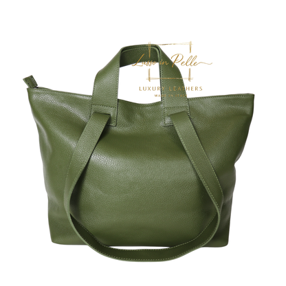 Large Grain Leather Tote Bag with Top Handle and Long Straps
