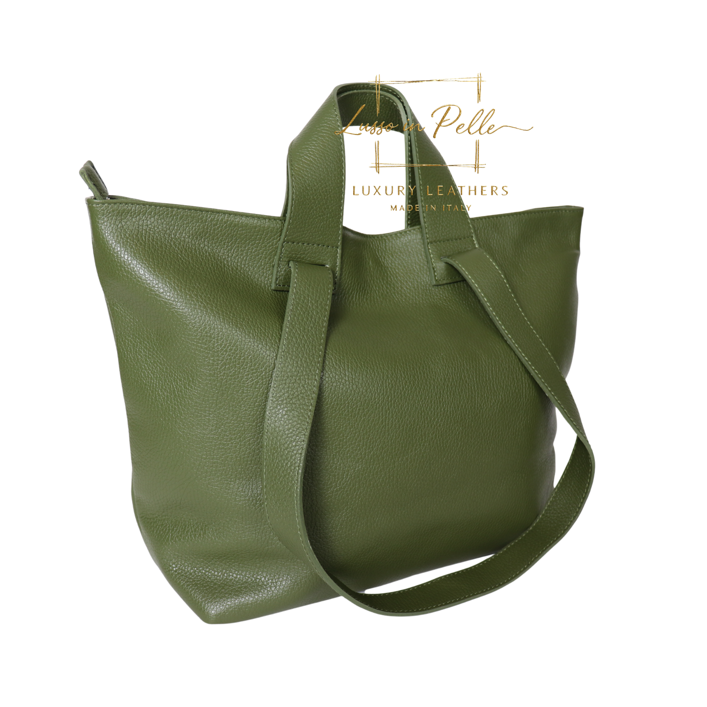 Large Grain Leather Tote Bag with Top Handle and Long Straps