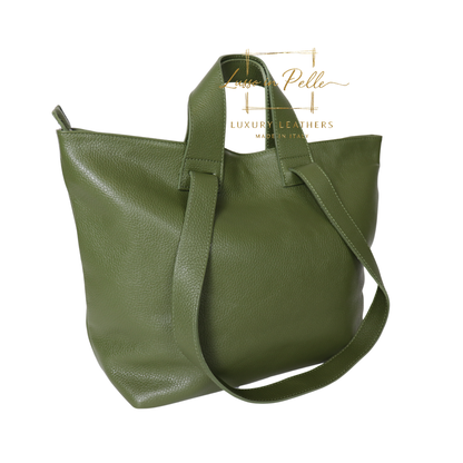 Large Grain Leather Tote Bag with Top Handle and Long Straps