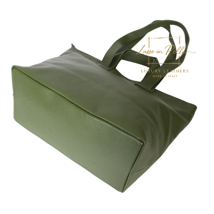 Large Grain Leather Tote Bag with Top Handle and Long Straps