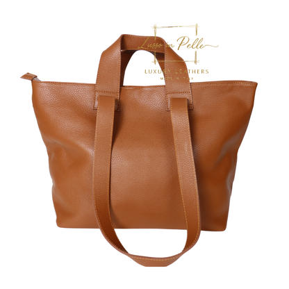 Large Grain Leather Tote Bag with Top Handle and Long Straps