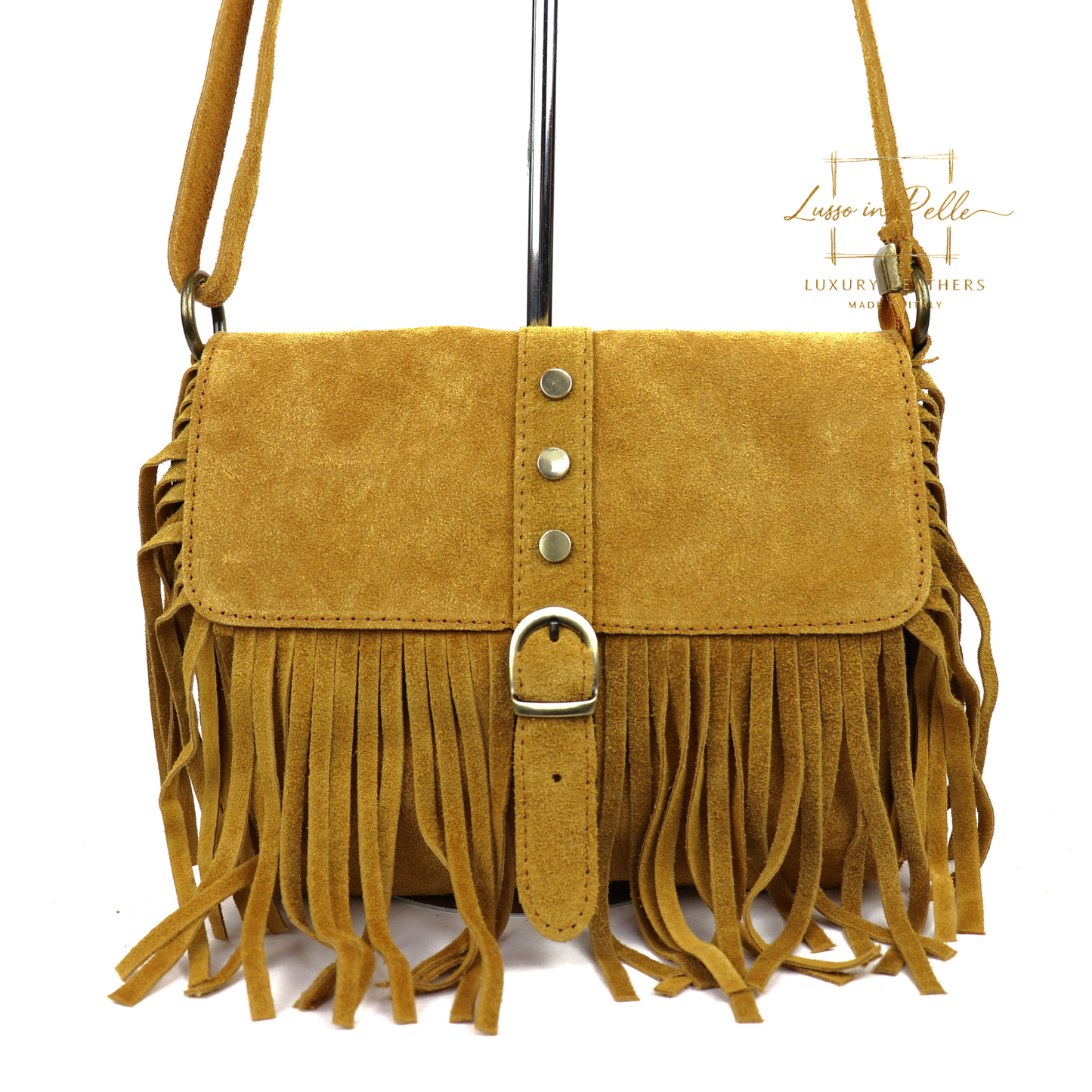 Fringe Suede Crossbody Bag with Adjustable Straps