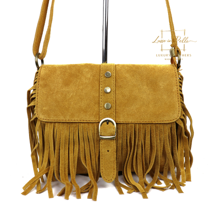 Fringe Suede Crossbody Bag with Adjustable Straps