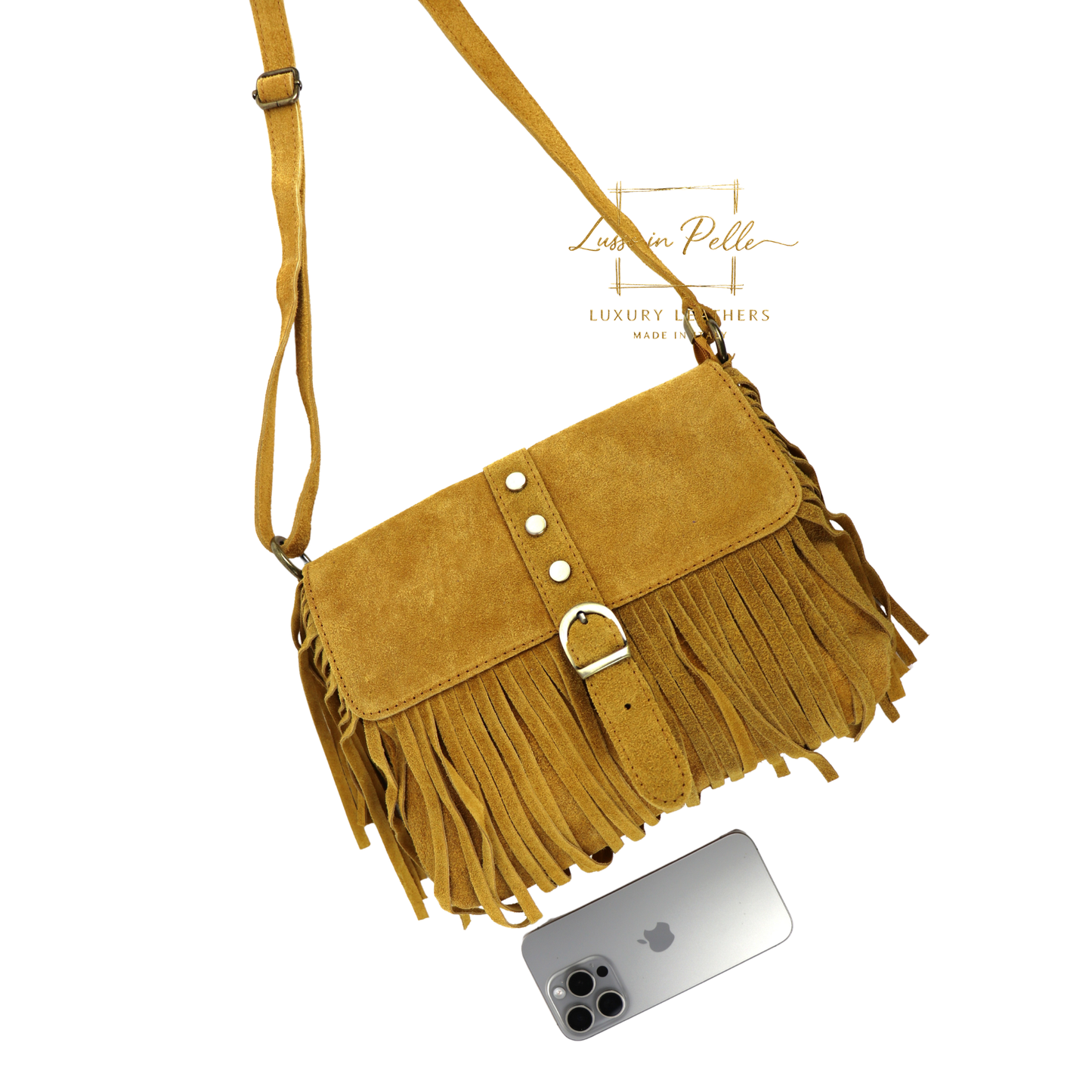 Fringe Suede Crossbody Bag with Adjustable Straps