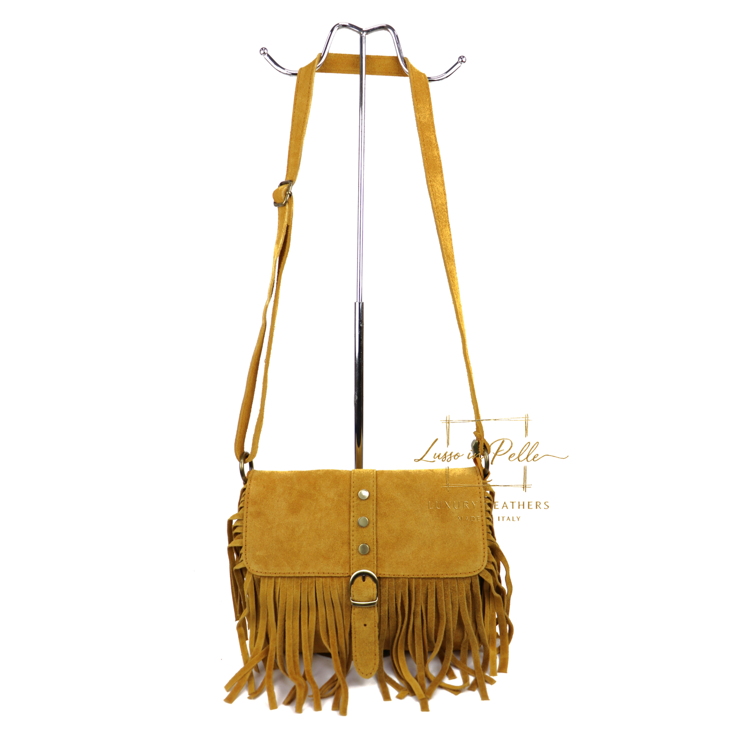 Fringe Suede Crossbody Bag with Adjustable Straps