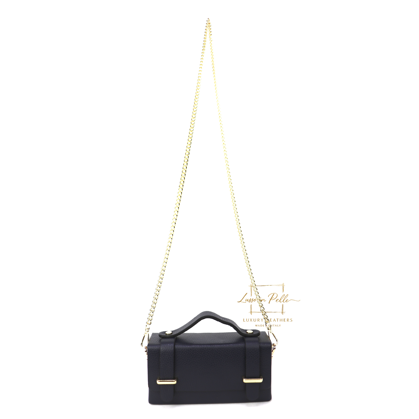 Small Genuine Leather Satchel Bag with Top Handle and Chain Straps