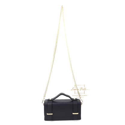 Small Genuine Leather Satchel Bag with Top Handle and Chain Straps