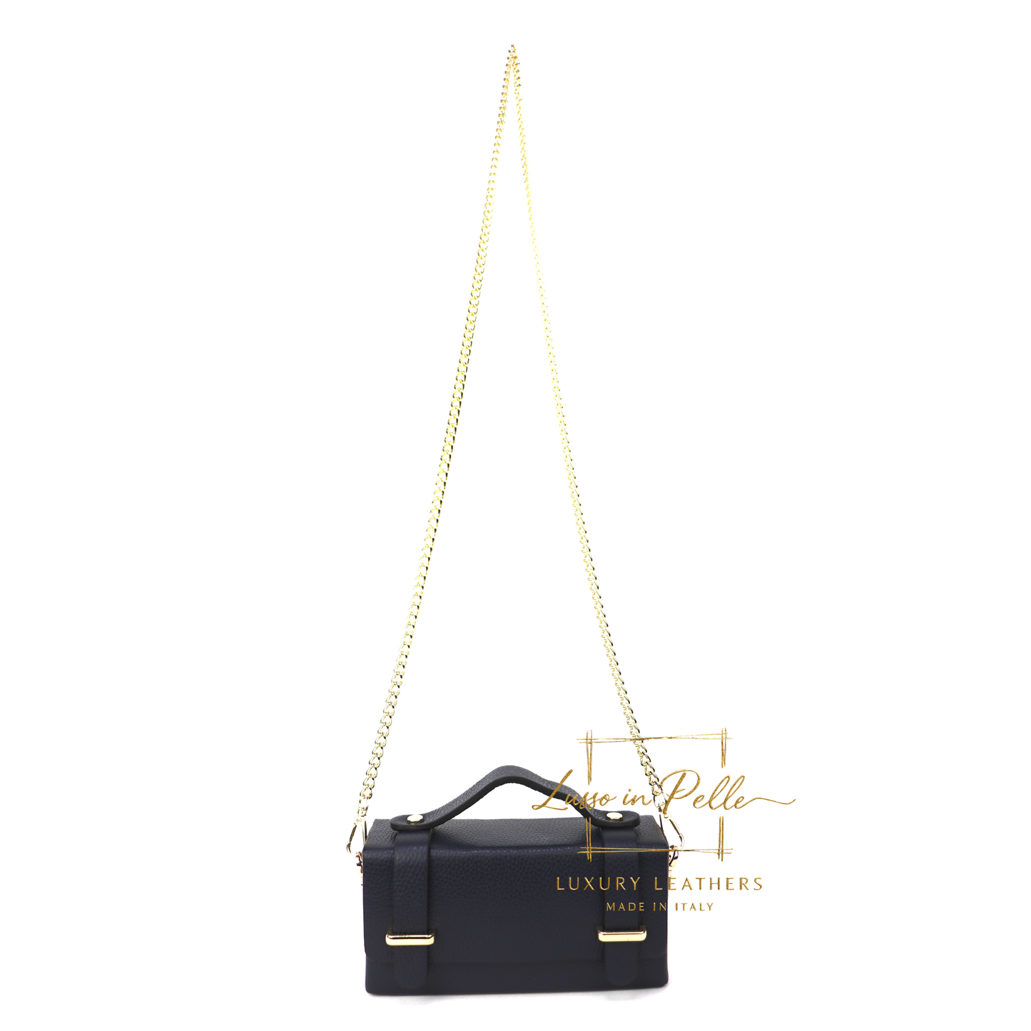 Small Genuine Leather Satchel Bag with Top Handle and Chain Straps