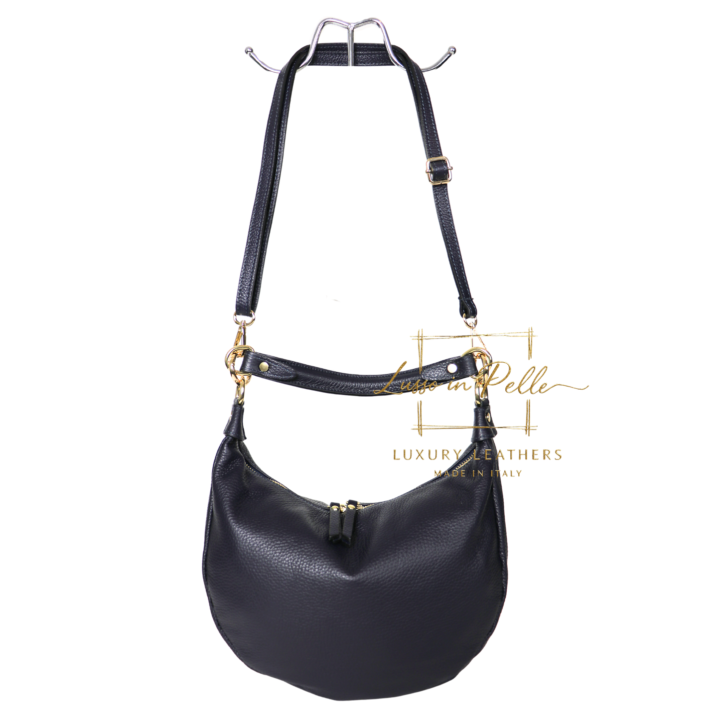 Grain Leather Half Moon Shoulder & Crossbody Bag